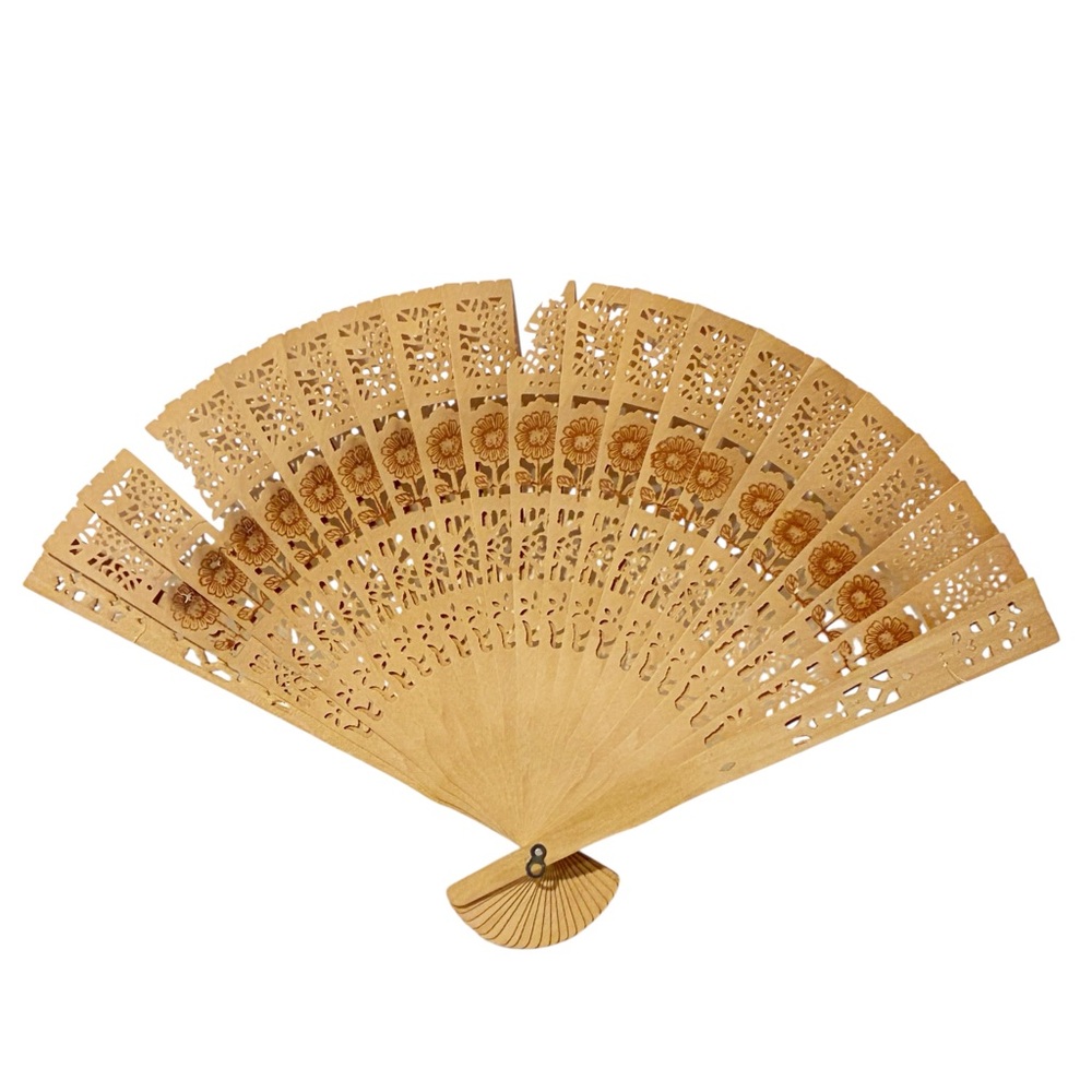 Worn Antique Vintage Old 1920s Brown Wooden Woman's Asian Wood Fan